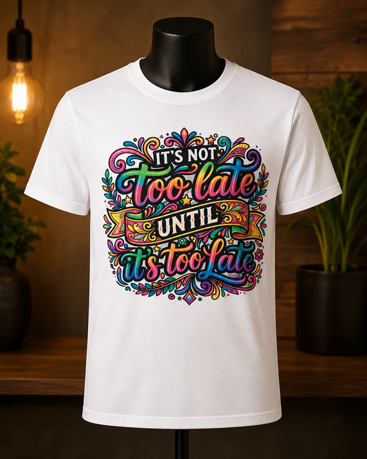 "It's Never Too Late" Inspirational T-Shirt